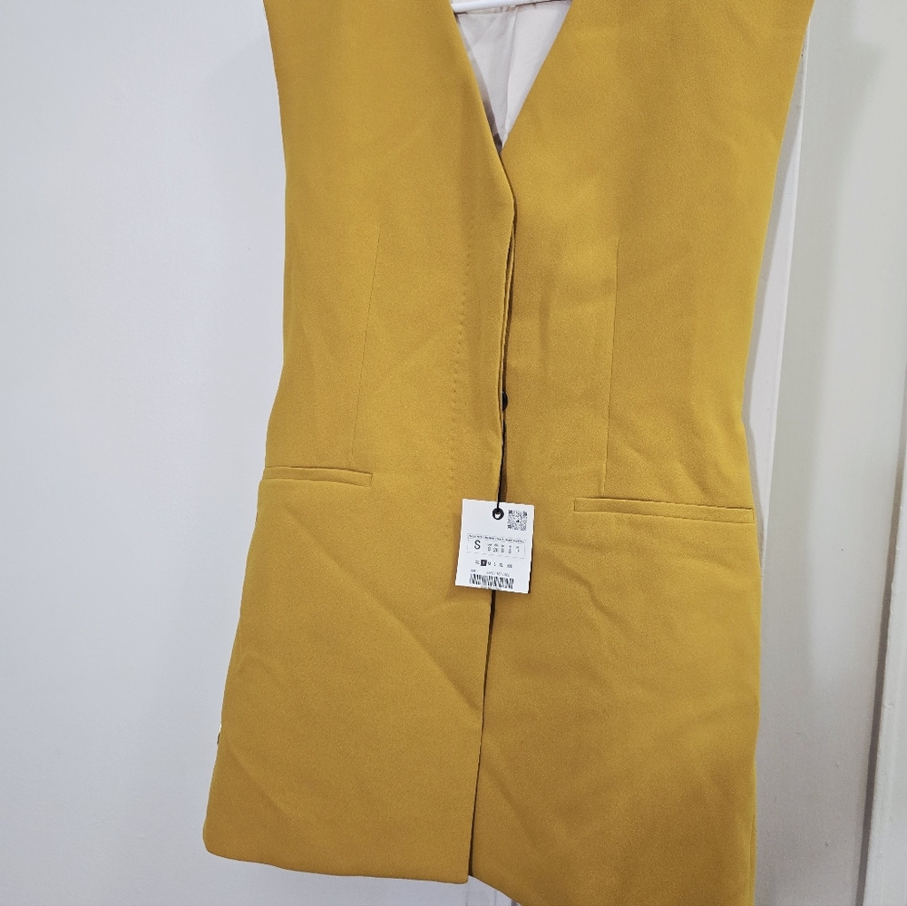 Zara Sleeveless V-Neck Mustard Dress with Waist Tie - Picture 7 of 10